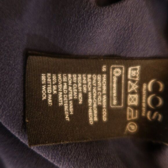 COS sweater dress tunic navy blue 100% wool 100% silk collar long sleeve S flaw - Picture 5 of 12